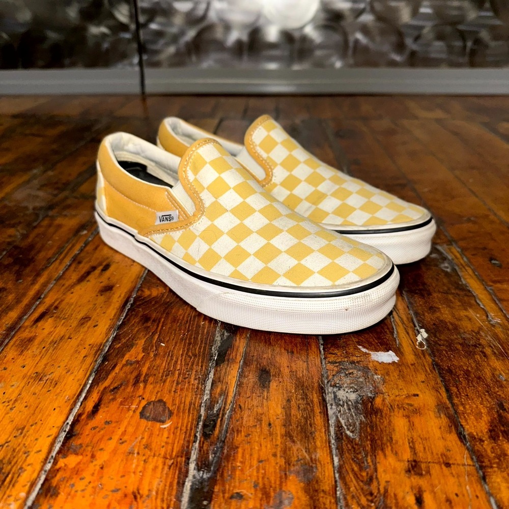 Vans Trainers Unisex 5.5 Yellow White Checkerboard Slip-On Comfort Shoes